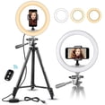 thumbnail image 1 of 8" 20cm Selfie Ring LED Light with 50" Extendable Tripod Stand & Flexible Phone Holder for Live Stream/Makeup, with remote control, 1 of 6