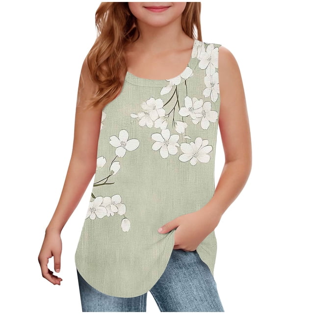 RXIRUCGD 2025 Vêtements d'Été pour Enfants Filles Décontracté Sans Manches Col Rond Imprimé