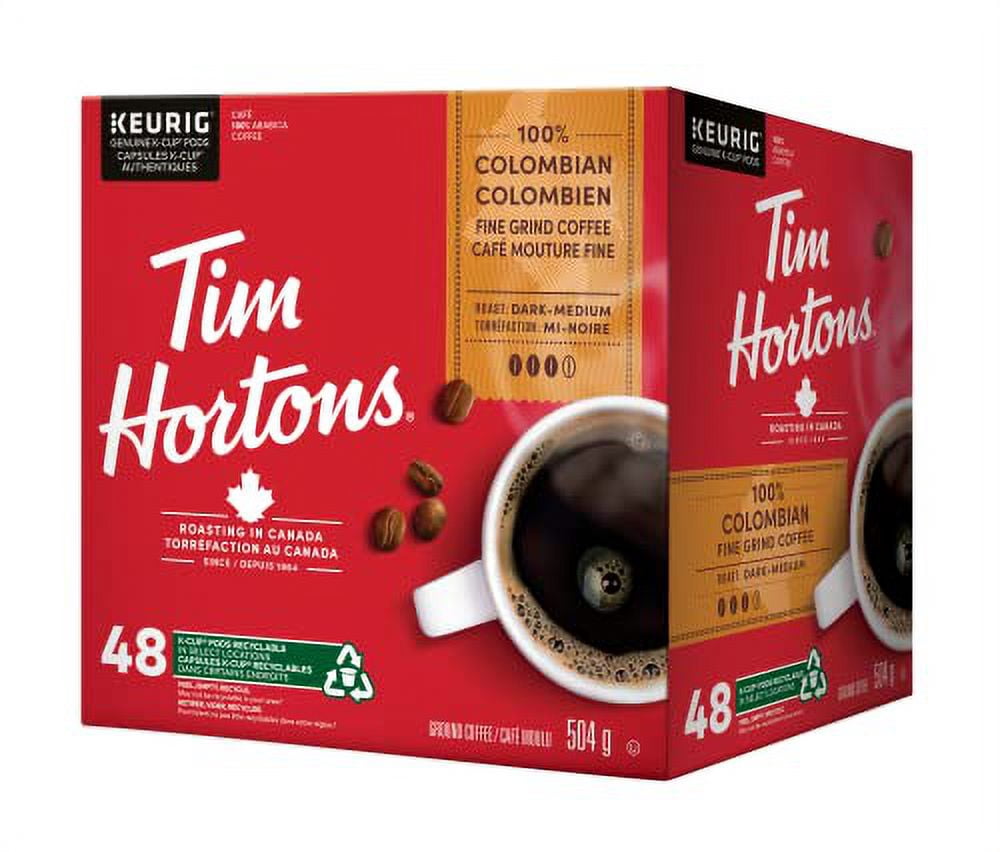 Capsules de café Tim Hortons 100 % colombien, torréfaction mi-foncée, capsules K-Cup à usage unique, compatibles Keurig, goût frais, 48 capsules