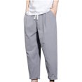 thumbnail image 2 of asjyhkr Plus Size Mens Linen Pants Elastic Waist Drawstring Hiking Beach Cropped Pants with Pockets,M-5XL, 2 of 5