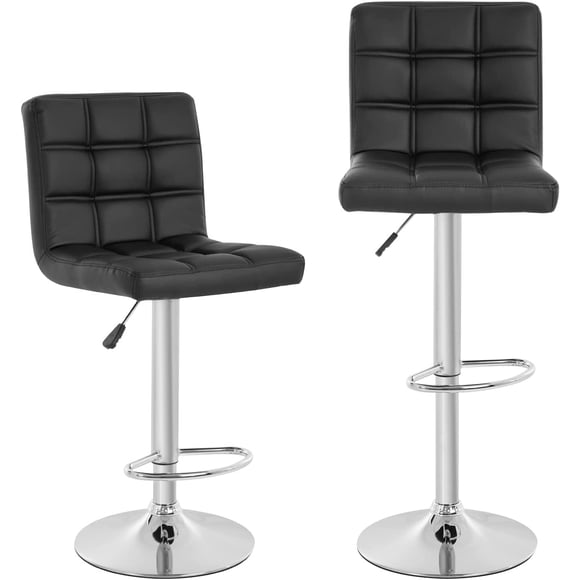 BestOffice Ensemble Moderne de 2 Tabourets de Bar Réglables, Hauteur de Comptoir, Pivotants, en Cuir PU, Chaises de Salle à Manger Hydrauliques, Tabourets de Cuisine pour la Maison, Noir