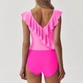 thumbnail image 2 of Bigersell Ruffed One-Piece Swimsuits for Women V-Neck Ruffle Bathing Suit Padded Monokini Swimwear Front Ruched 1 Piece Swimsuit, Style SW-33, Pinks, S, 2 of 5