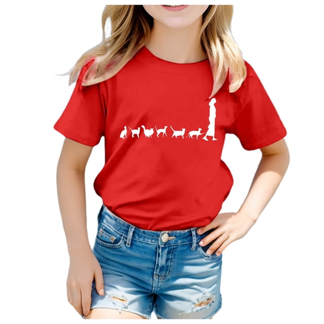 Hauts d'Été pour Garçons et Filles, T-Shirts Unisexes à Manches Courtes avec Motif Graphique, Col Rond, Coupe Ample, Design Décontracté, Chemises de Printemps pour Garçons 8-9T