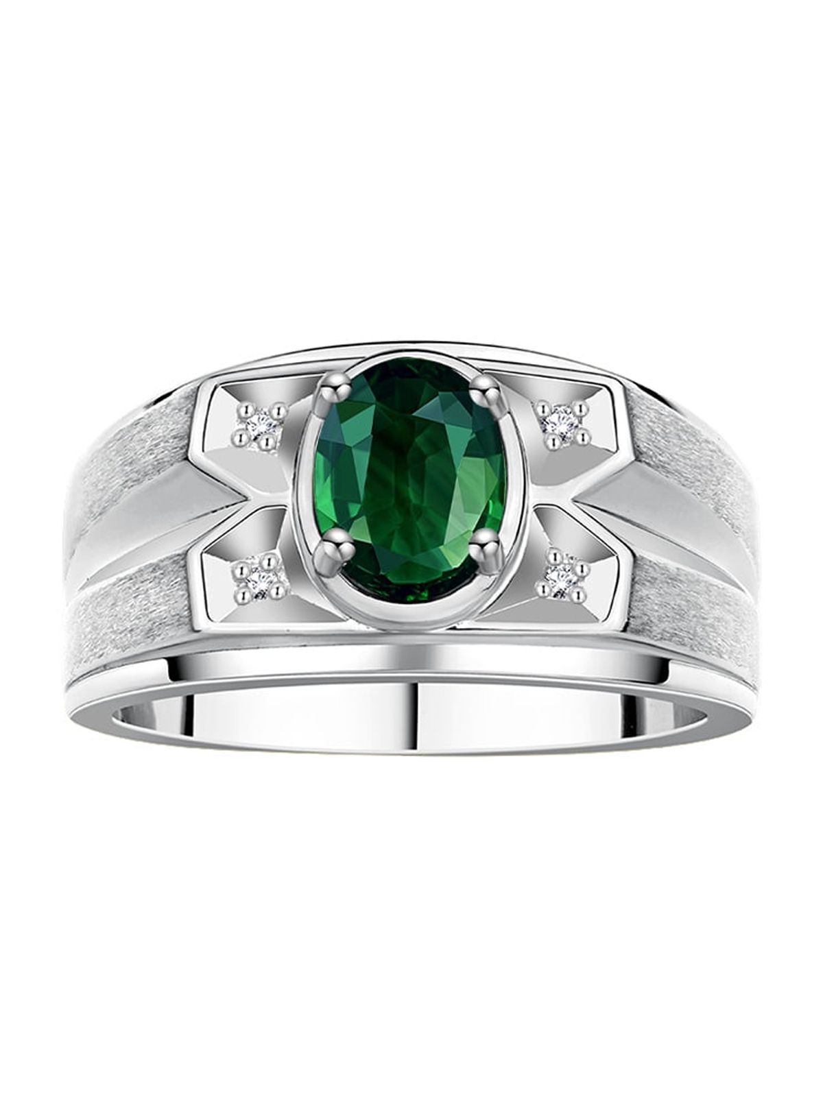 RYLOS Men's Rings Sterling Silver Rings Classic Designer Style 8X6MM Gemstone &  Diamond Ring Green Sapphire September Birthstone Rings For Men,  Size 10