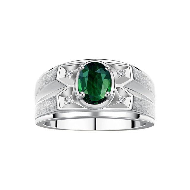 RYLOS Men's Rings Sterling Silver Rings Classic Designer Style 8X6MM Gemstone & Diamond Ring Green Sapphire September Birthstone Rings For Men, Size 11