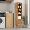 thumbnail image 4 of Patiojoy Slim Tall Rattan Storage Cabinet Boho Accent Bookshelf w/ Rattan Door 12-Position Adjustable Shelf & Solid Wood Legs Gray, 4 of 8