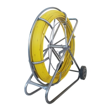 INTBUYING Fish Tape Fiberglass Wire Cable Running Rod Duct Rodder Fishtape Puller with Cage and Wheel Stand for Pipeline Cleaning and Wire Cables Laying