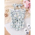 thumbnail image 2 of Gupgi Baby Girl Summer Jumpsuit Infant Floral Print Bow Ruffles Buttons Romper and Headband Set, 2 of 9