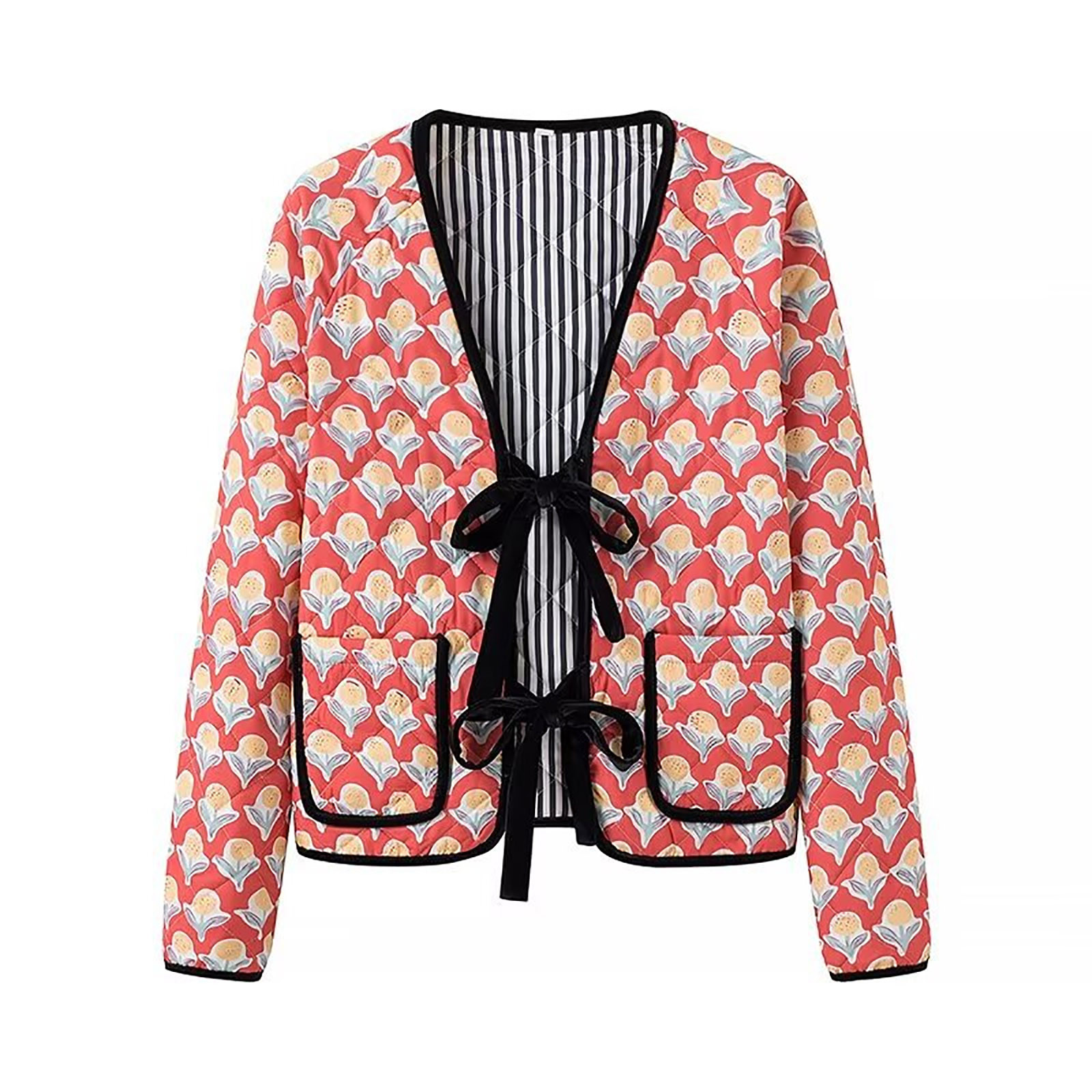 EGNMCR Womens Long Puffer Coat, Long Sleeve Padded Winter Down Coats, Hooded Parka Jacket Women's Casual Jacket Cardigan Thin Bow Embroidery Loose Top Jacket Long Sleeved Jacket Women Coat