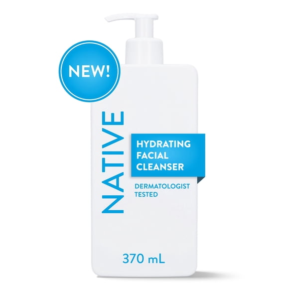 Nettoyant hydratant pour le visage Native pour peau sèche, sans sulfates, avec acide hyaluronique et beurre de karité, testé dermatologiquement, 370 mL