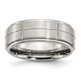 thumbnail image 1 of Stainless Steel Grooved 8mm Brushed Polished Ridged-Edge Band Ring 7.5 Size, 1 of 6