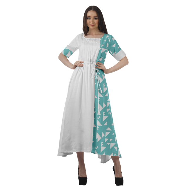 Moomaya Robe Midi en Viscose à Manches Courtes Imprimée Style Santoon à Taille à Cordon pour Femmes