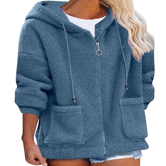 SLADYGLO Women Full Zip Sherpa Lined Front Pockets Drawstring Fuzzy Hoodie
