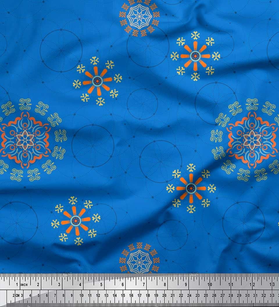 Soimoi Silk Fabric Mandala Ethnic Print Fabric by Yard 42 Inch Wide