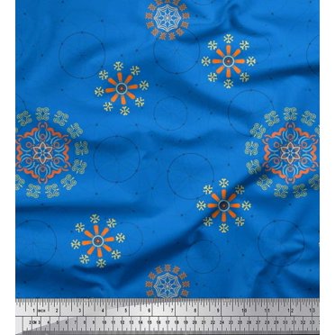 Soimoi Satin Silk Fabric Mandala Ethnic Fabric Prints by Yard 42 Inch Wide