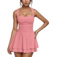 thumbnail image 1 of biudgviw Women's Halter Mini Sundress Square Neck Sleeveless Ruched Waist Ruffle Layered Hem A-Line Dress Club Party Dresses, 1 of 4
