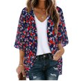 thumbnail image 1 of TIMIFIS Women Chiffon Printed Cardigan Kimono Robe Tops Beach Bikini Cover up Blouse-Navy-2-XXLFall, 1 of 5