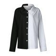 thumbnail image 4 of Timegard Womens Tops Lapel V-Neck Button Long Sleeve Color Block Shirts Work Casual Loose Tops Blouse, 4 of 4