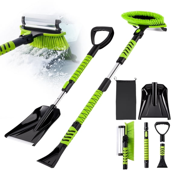 Steelite 43" Extendable Snow Brush for Car, Snow Shovel for Car & Ice Scraper, 4-in-1 Snow Removal Tool, 180° Pivoting Brush Head for Cars, SUVs & Trucks