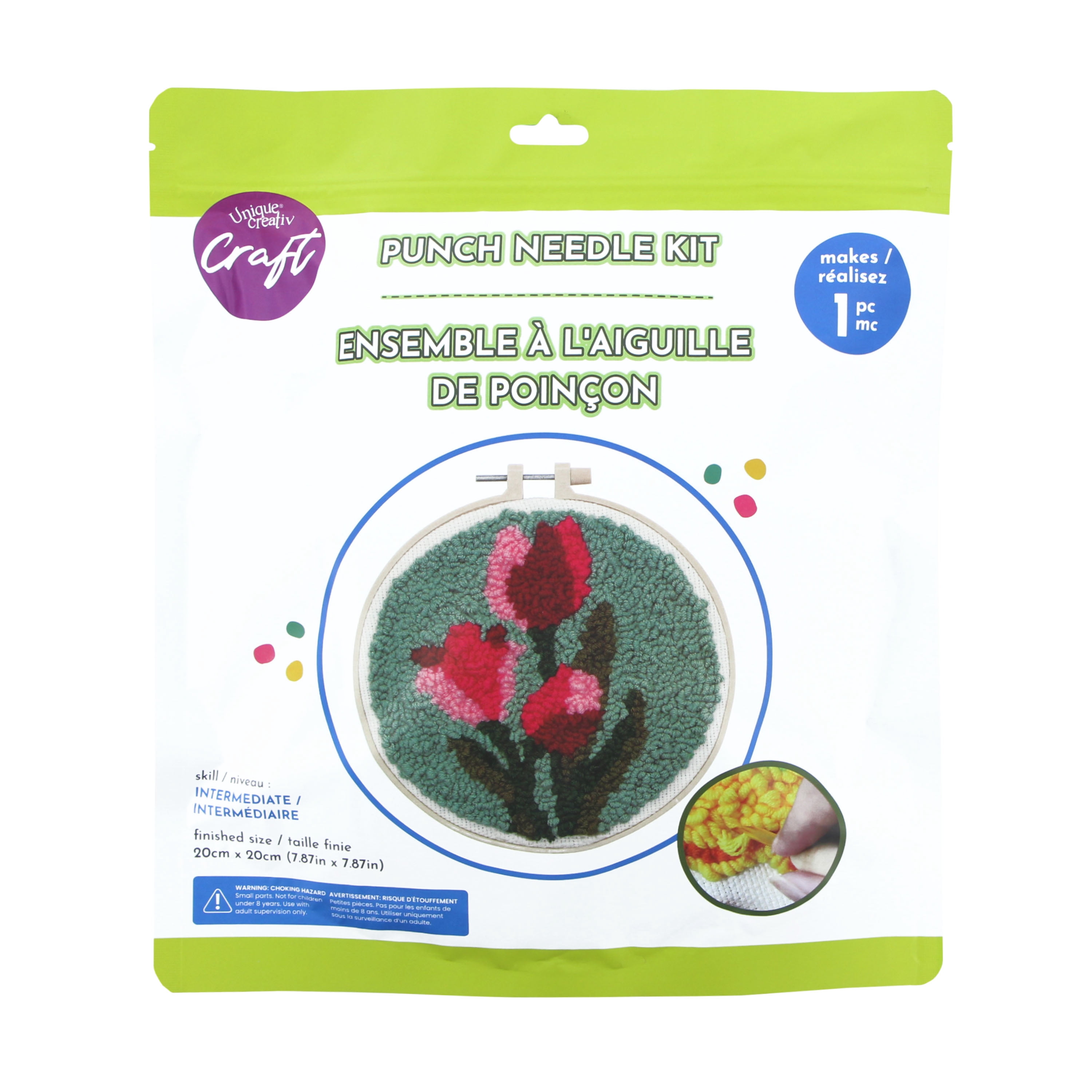UNIQUE CREATIV CRAFT Punch Needle Kit - Tulip, 1 pc, Age 8+, Intermediate, 20 × 20 cm (7.9 in)