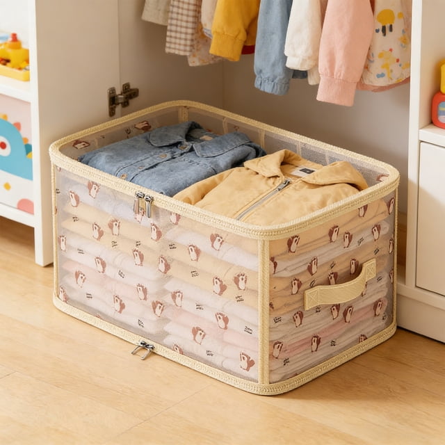 Todaioua Squirrel Pattern Foldable Storage Box with Lid - Fabric Closet Organizer Bin for Sweaters Blankets Pants, Large Capacity Collapsible Wardrobe Bedroom Container