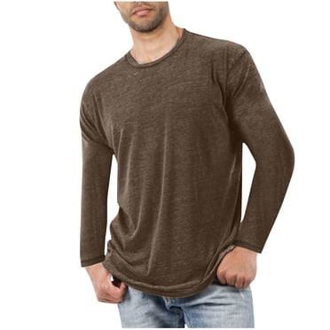 Cameland Hauts pour Hommes, T-Shirt à Manches Longues pour Hommes Chemises pour Adultes T-Shirt en Coton Col Ras du Cou Léger Respirant Couleur Unie T-Shirts à Manches Longues pour Hommes Cadeau