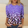 thumbnail image 2 of Pompotops T-shirt Ample à Imprimé Léopard pour Femme, Manches 3/4, Col Rond, Haut Décontracté, Liquidation, 2 of 5