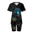 thumbnail image 4 of Ensembles d'Été 2 Pcs pour Femmes Mode Blouse à Col en V T-Shirts à Manches Courtes Shorts Ensembles de Tenue Décontractée Ensembles Confortables pour Femmes en Liquidation, 4 of 4