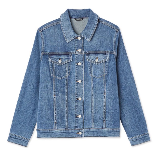 George Veste Camionneur en Denim pour Femme Grande Taille en Denim Bleu avec Col Écarté, Manches Longues avec Poignets Ajustés, Fermeture avant à Boutons Complets, Deux Poches Poitrine avec Rabat à Boutons, Deux Poches Latérales sur la Couture et un Ourlet Droit, Convient pour Superposer sur des Tenues Décontractées.