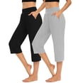 thumbnail image 2 of Timegard Capri Pants for Women 2pc Straight Leg High Waist Comfy Casual Cropped Pants Solid Color, 2 of 8