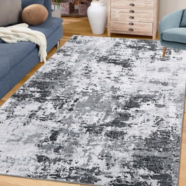 GlowSol 9'x12' Washable Modern Abstract Area Rug Soft Non Slip Low Pile Accent Rugs for Living Room Bedroom, Gray