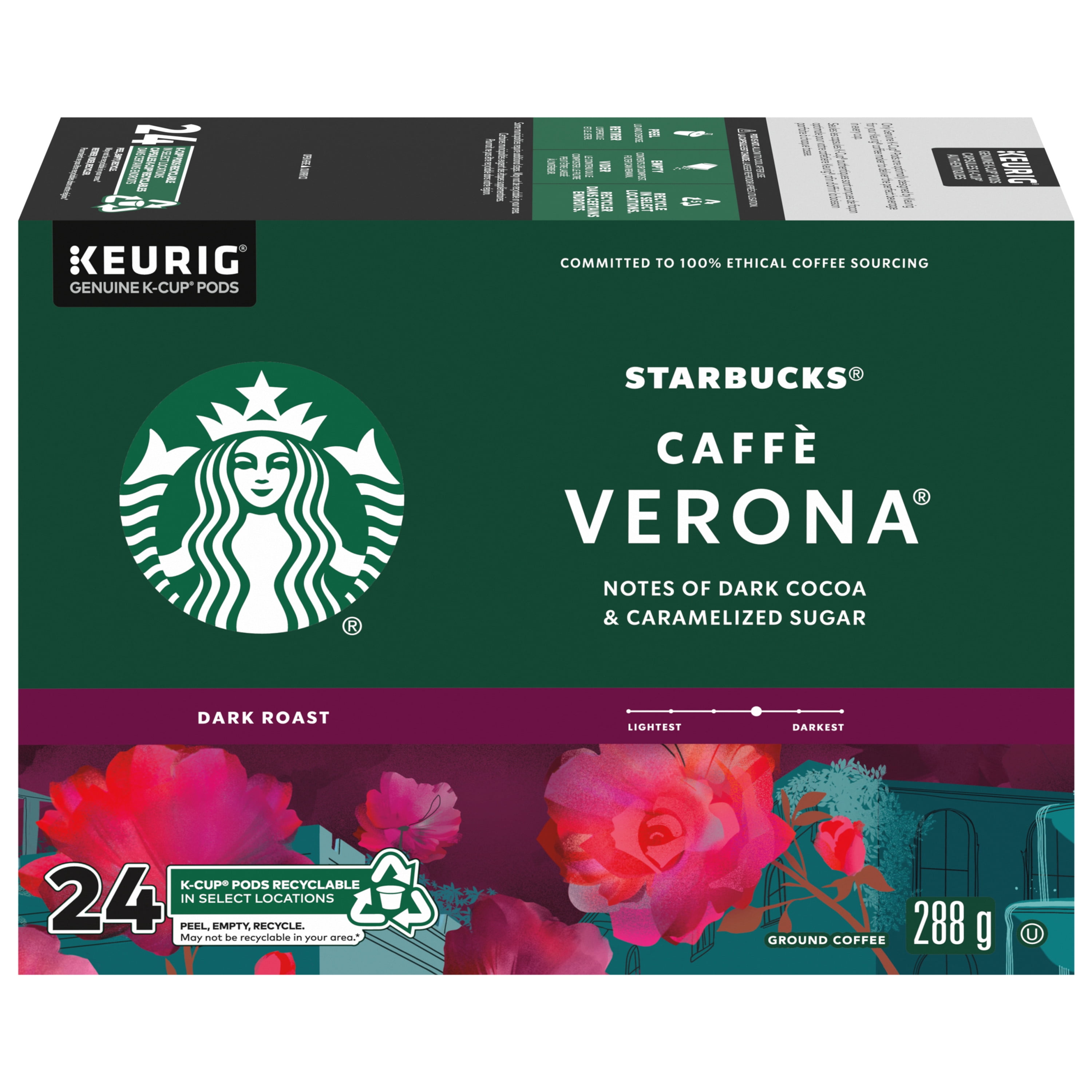 STARBUCKS Caffé Verona Dark Roast Ground Coffee K-Cup Pods Box