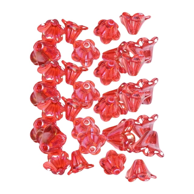 GUOOL 100x Flower Beads Crafts Handmade Flower Bead Charms Transparent Floral Bead Red
