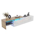 thumbnail image 3 of Modern TV cabinet practical storage space, wood look, glass shelves, LED lighting,high-gloss white, 3 of 9
