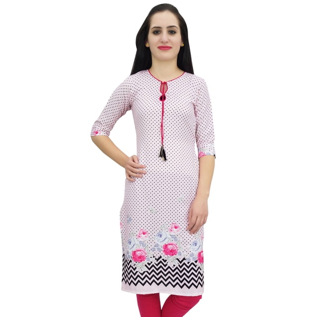 Bimba Kurti en Georgette Mousse Rose pour Femme Tenue d'Été Tunique Imprimée Kurta-30