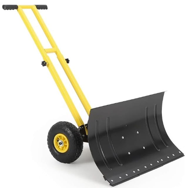 Bingirl Pelle à Neige Roulante Robuste 29x14 Po avec Roues, Angle et Hauteur à 5 Positions, Doubles Accoudoirs, Jaune+noir