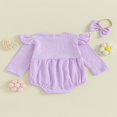 thumbnail image 3 of Infant Baby Girl Boy Rompers Newborn Long Sleeve Jumpsuits Bodysuits with Headband Set, 3 of 7