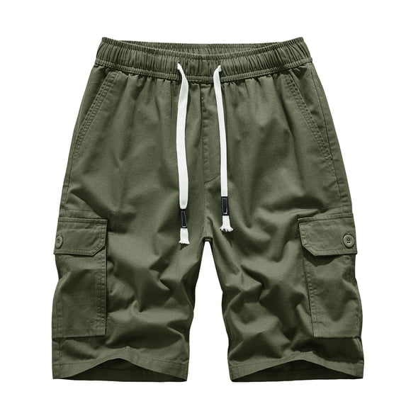Shorts pour Hommes Grande Taille à Imprimé Camouflage Shorts Cargo Taille Basse Décontractés Amples Shorts de Cycliste Légers Mode Coupe Active Quotidiens à Cordon Shorts Confortables (Vert Armée, 3TG)