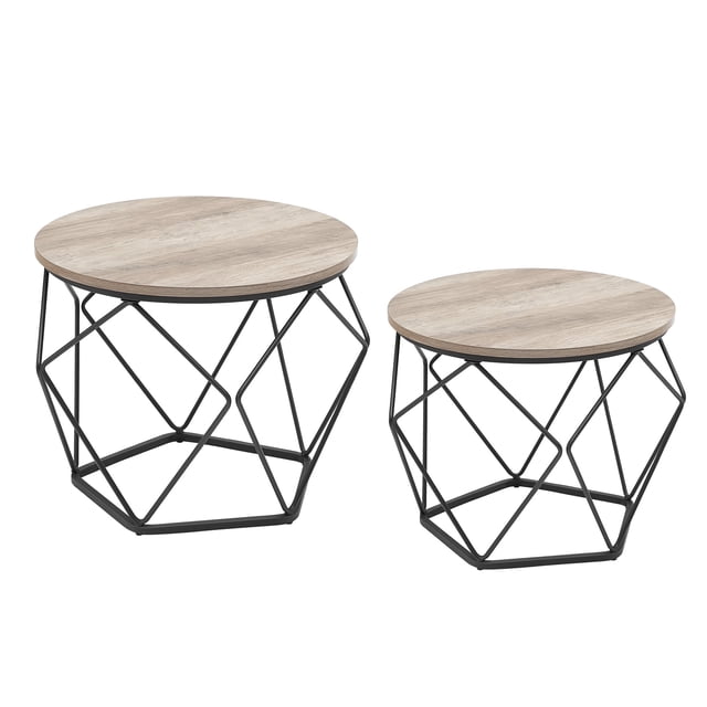 Petit Ensemble de 2 Tables Basses Table Basse Ronde avec Cadre en Acier Table d'Appoint Bout de Canapé Grège et Noir Encre