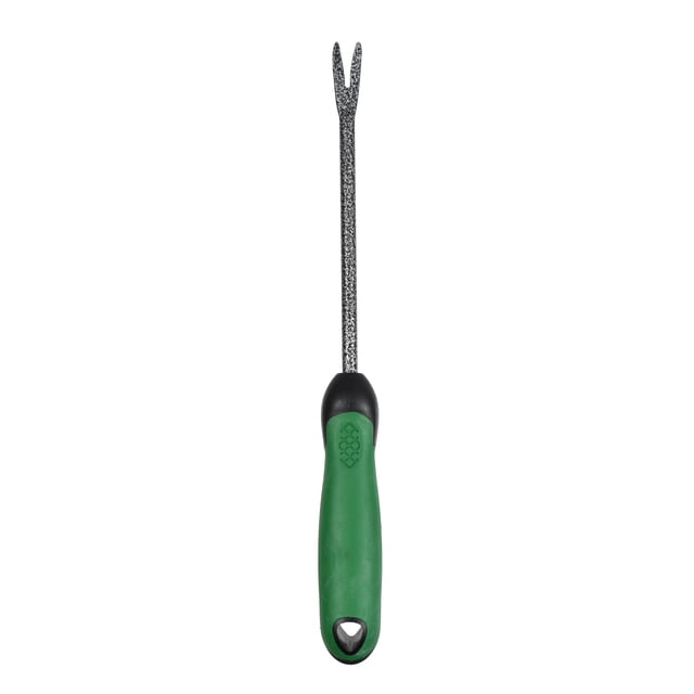 Expert Gardener Acier à Main Weeder avec une Poignée Ergonomique Verte et une Pointe Fourchue en Acier Moucheté, Conçu pour Enlever les Mauvaises Herbes dans le Sol de Jardin et Convient aux Tâches de Creusage Extérieures.