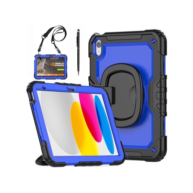 Case for iPad (A16) 11th Generation 11 Inch 2025, iPad 10th Generation 10.9 inch 2022, Shockproof Protective Cover with Screen Protector, Rotating Stand, Hand/Shoulder Strap, Stylus Pen
