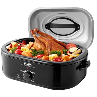 VEVOR Rôtissoire Électrique, Rôtissoire pour Dinde de 20 QT avec Couvercle Auto-Arroseur, Rôtissoire 1450 W avec Fonction Décongélation et Maintien au Chaud, Température Réglable