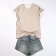 thumbnail image 3 of Besolor Summer Short Sleeve Shirts for Women Casual V Neck Solid Color Basic Tees Ladies Going out Tops, 3 of 3