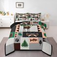 thumbnail image 1 of Moose Lodge Comforter Set Queen Size 3 Pcs,Rustic Famhouse Boat Bass Fish Adventure Bedding Set,Retro Brown Gray Black Plaids Stripes Patchwork Quilt Set for Young Adults,2 Pillowcases, 1 of 6