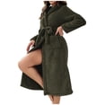 thumbnail image 2 of RXIRUCGD Mode Femmes Décontracté Uni Manches Longues Dames Ample Poche Garder au Chaud Peignoirs Faux Velours Tenue de Nuit Robe Chemises de Nuit( Vert Armée, Taille:2TG ), 2 of 9