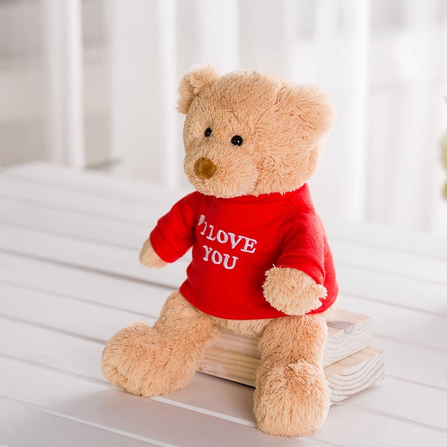 Teddy bear plush gift, red clothes, I love you.