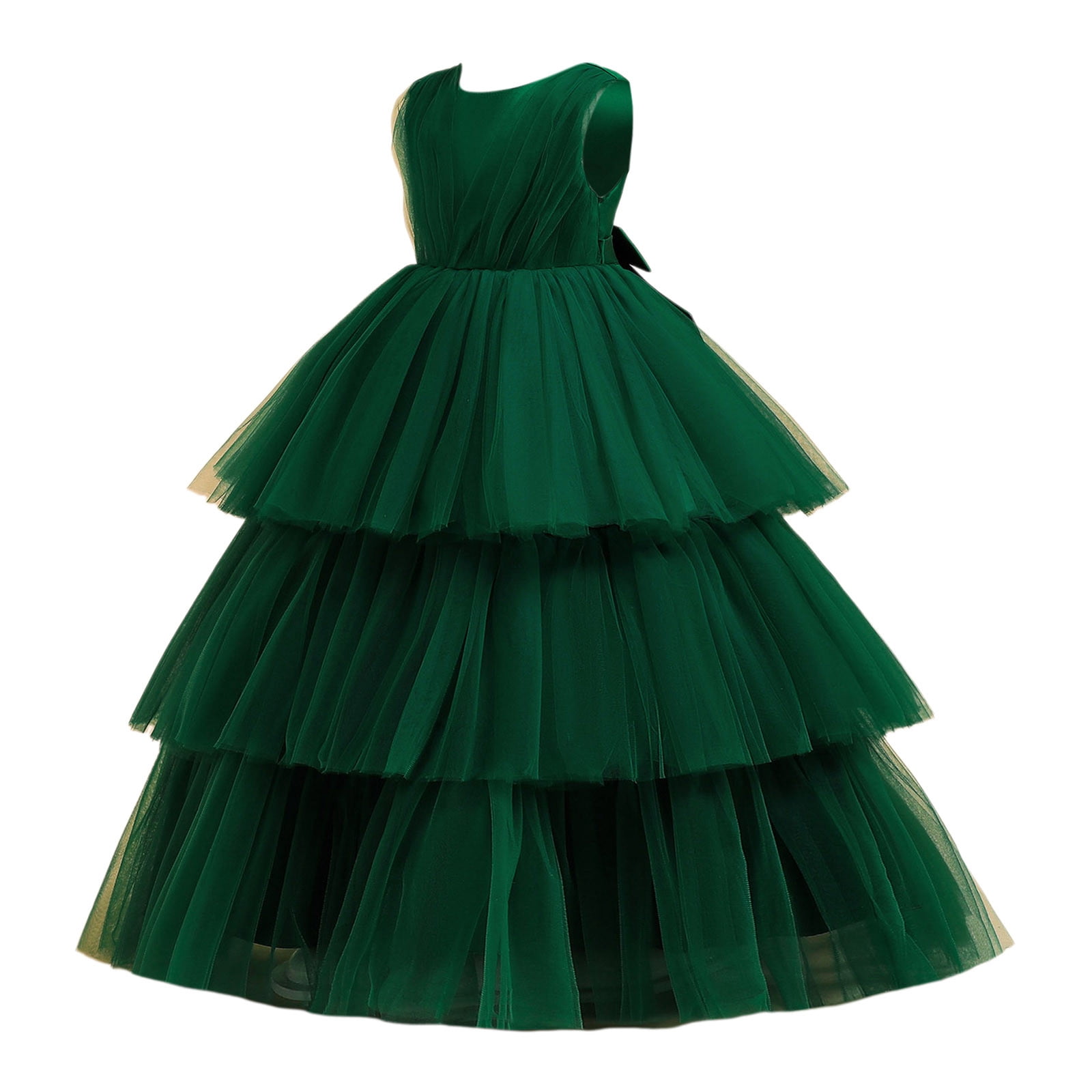 FhsagQ Robes Robes de Noël pour Filles 6-7 Ans Robe Soleil Robe de Fête pour Enfant Filles Sans Manches Gâteau Mode Robe Douce Robe de Fête Robe Princesse Performance Vert 10-12 Ans