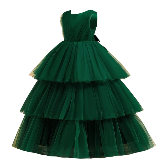 FhsagQ Robes Robes de Noël pour Filles 8-10 Robe Moulante Enfant Robe de Fête Filles Sans Manches Gâteau Mode Robe Douce Fête Robe Princesse Performance Vert 6-7 Ans