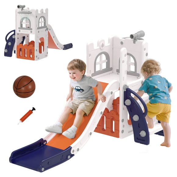 Qaba 5 in 1 Toddler Slide for Kids Aged 1-3 Years Indoor Use, Orange
