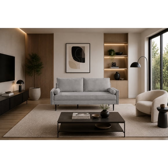 Brassex Dominica Sofa rembourré pour salon et appartement avec assise à ressorts ensachés et pattes en métal, gris